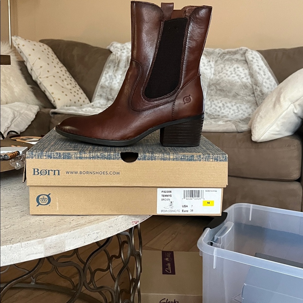 Born Rich Brown Leather Mid-Calf Boots